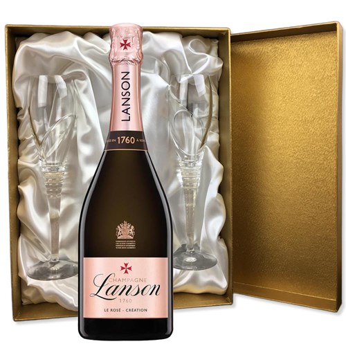 Lanson Le Rose Creation Champagne 75cl in Gold Presentation Set With Flutes